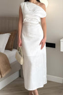 Bianca Linen one shoulder linen blend maxi dress by DIEZYONCE