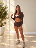 Mocha Move – Twist-Front Crop Top & Shorts Activewear Set