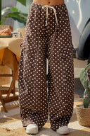 Moka brown polka dot wide leg cargo pants by DIEZYONCE
