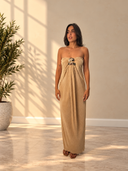 Sienna – Strapless Pleated Evening Gown with Metal Accent